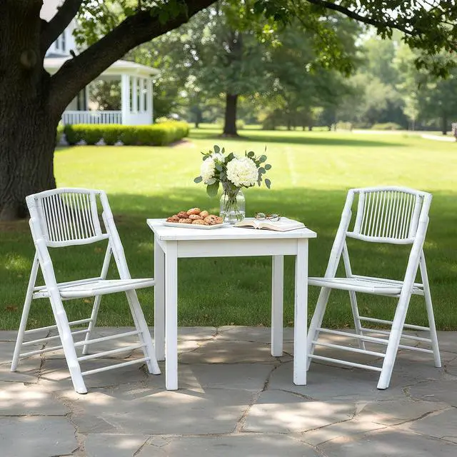 Alt view image 6 of 7 - Bamboo Folding Chairs 1/2/4 Pack Foldable Dining Wood Chairs for Outdoor Indoor Garden Patio Lawn Porch Wedding Party Event,White