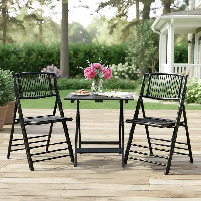 Alt view image 4 of 7 - Bamboo Folding Chairs 1/2/4 Pack Foldable Dining Wood Chairs for Outdoor Indoor Garden Patio Lawn Porch Wedding Party Event,Black