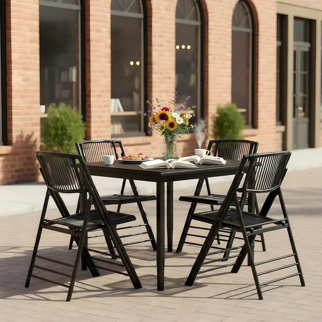 Alt view image 7 of 7 - Bamboo Folding Chairs 1/2/4 Pack Foldable Dining Wood Chairs for Outdoor Indoor Garden Patio Lawn Porch Wedding Party Event,Black