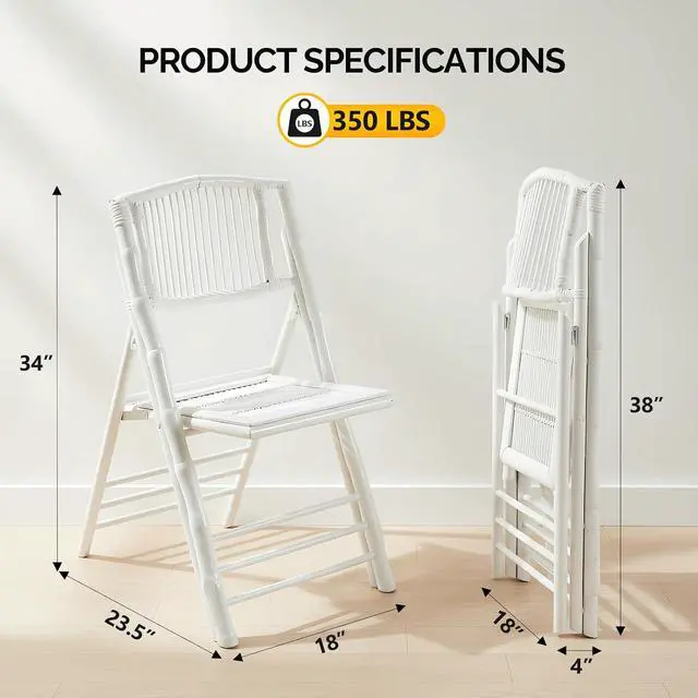 Alt view image 3 of 7 - Bamboo Folding Chairs 1/2/4 Pack Foldable Dining Wood Chairs for Outdoor Indoor Garden Patio Lawn Porch Wedding Party Event,White