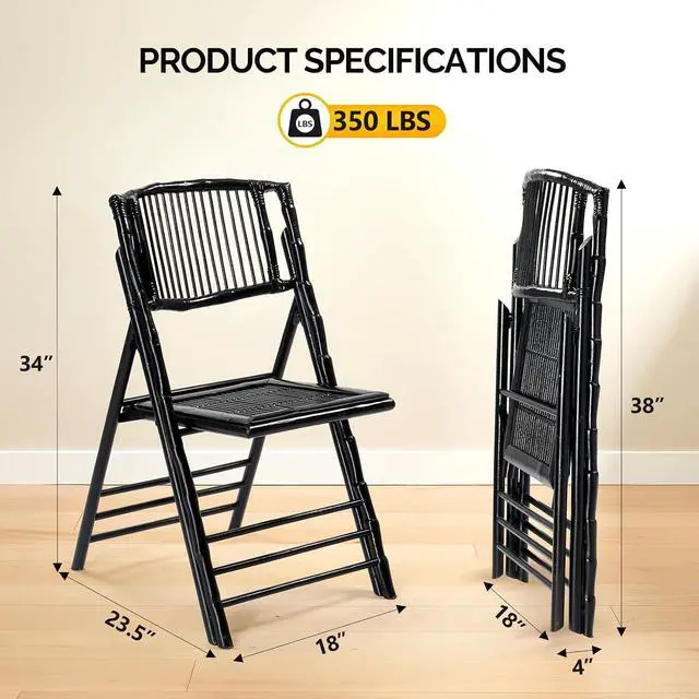 Alt view image 3 of 7 - Bamboo Folding Chairs 1/2/4 Pack Foldable Dining Wood Chairs for Outdoor Indoor Garden Patio Lawn Porch Wedding Party Event,Black