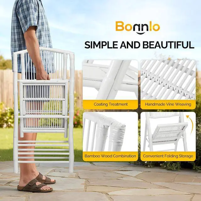 Alt view image 5 of 7 - Bamboo Folding Chairs 1/2/4 Pack Foldable Dining Wood Chairs for Outdoor Indoor Garden Patio Lawn Porch Wedding Party Event,White