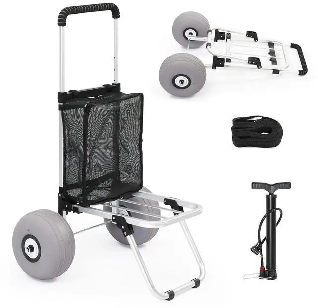 Main image of Beach Cart with 11 Balloon Wheels, 220 LBS Heavy Duty Beach Dolly with Big Wheels for Sand, Foldable Utility Sand Wagon with Adjustable Handle & Mesh Bag for Camping & Fishing