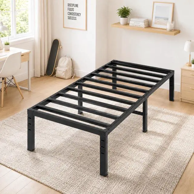 Alt view image 4 of 7 - 12 Inch Metal Platform Twin Bed Frame, Mattress Foundation Replacement,Heavy Duty Steel Slat Support,No Box Spring Needed,Black