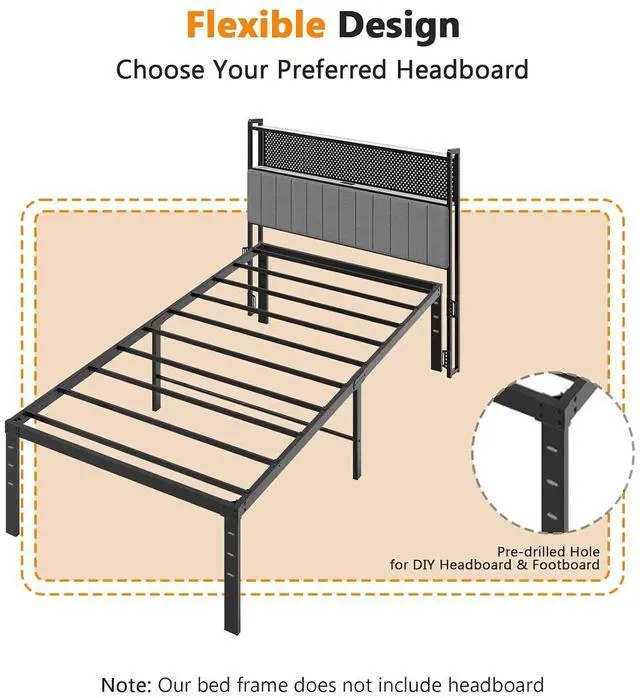 Alt view image 7 of 7 - 12 Inch Metal Platform Twin Bed Frame, Mattress Foundation Replacement,Heavy Duty Steel Slat Support,No Box Spring Needed,Black
