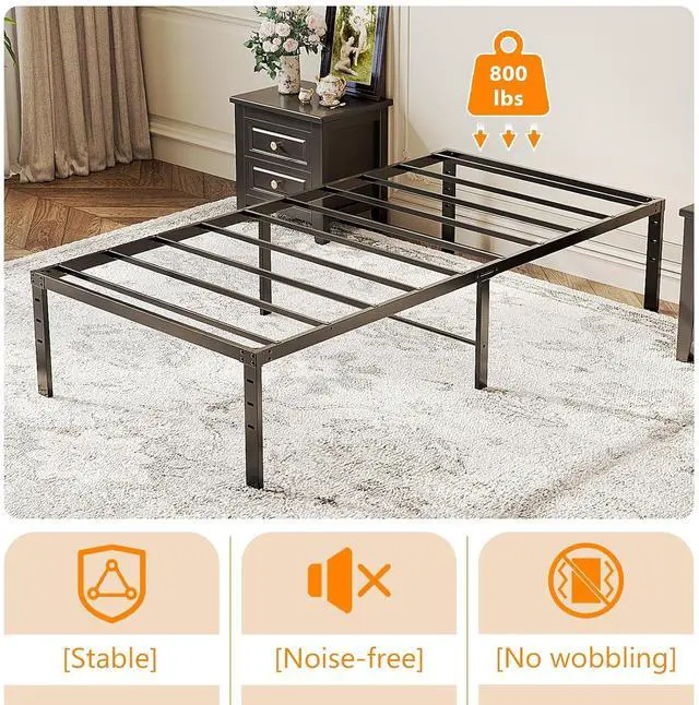 Alt view image 4 of 7 - 14 Inch Twin Bed Frame, Heavy Duty Metal Platform, No Box Spring Needed, Sturdy Steel Slat Support, Easy Assembly, Noise-Free, 12.4 Inch Underbed Storage,Black