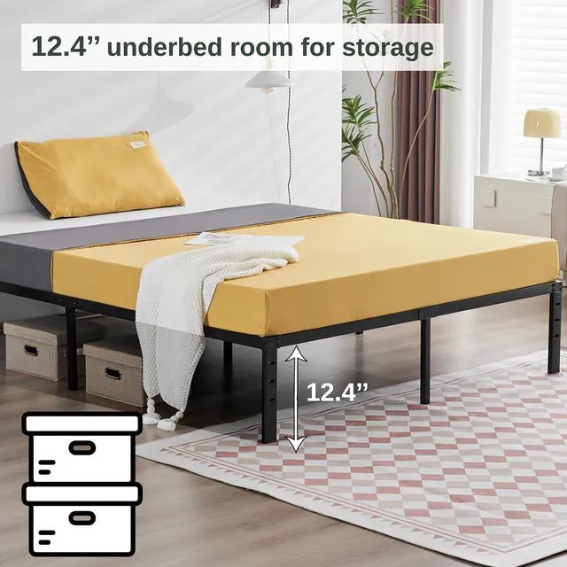 Alt view image 3 of 7 - King Size Bed Frame 14 Inch Platform Bed Metal Mattress Foundation,Heavy Duty Steel Slat Support,No Box Spring Needed,Black