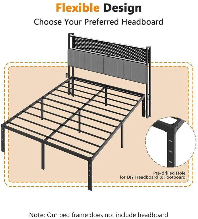 Alt view image 4 of 7 - 14 Inch Metal Platform Queen Bed Frame, No Box Spring Needed,Mattress Foundation,Heavy Duty Steel Slat Support,No Box Spring Needed,Black