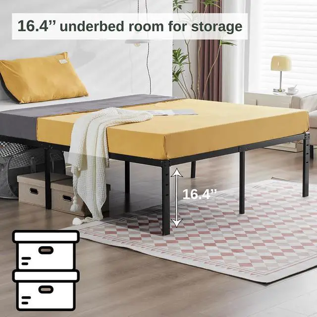 Alt view image 5 of 7 - 18 Inch Metal Platform Queen Bed Frame, Mattress Foundation Bed Base,Heavy Duty Steel Slat Support,No Box Spring Needed,Black