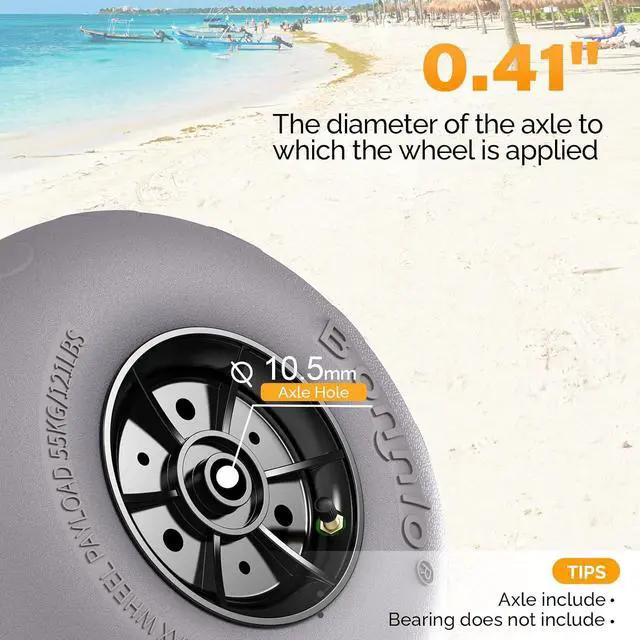 Alt view image 2 of 7 - Replacement Balloon Wheels 12" Big Beach Sand Tires for Kayak Dolly Canoe Carts Buggy with Free Air Pump (2-Pack)