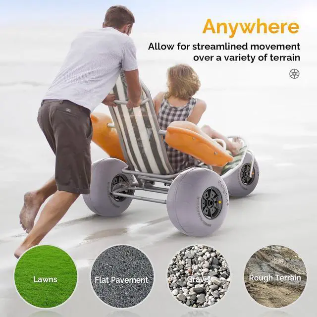 Alt view image 5 of 7 - 12" Balloon Wheels Beach Cart Tires Replacement Big Sand Wheels for Beach Buggy, Kayak Trolley, Canoe Dolly, Rolling Walker, Garden Cart, Wheelchair, Sand Wagon w/Free Air Pump, 2-Pack