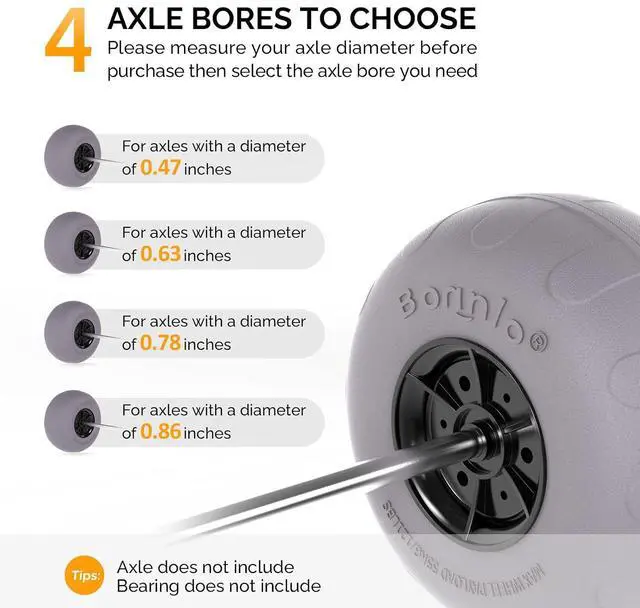 Alt view image 3 of 7 - 12" Balloon Wheels Beach Cart Tires Replacement Big Sand Wheels for Beach Buggy, Kayak Trolley, Canoe Dolly, Rolling Walker, Garden Cart, Wheelchair, Sand Wagon w/Free Air Pump, 2-Pack