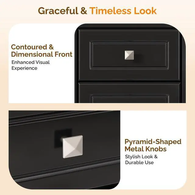 Alt view image 5 of 7 - VINGLI 18.9" W Black Nightstand Set of 2 with Charging Station, Night Stands Set of 2 Black Bedside Table, Modern Night Stands Bedroom, Wooden Nightstands with Drawers, 18.9" W*13.78" D*23.62" H