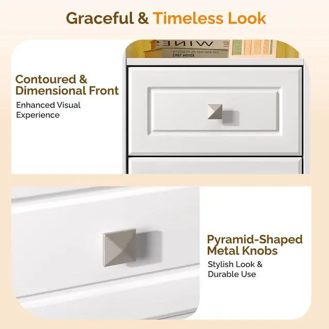 Alt view image 4 of 7 - White Nightstand Set of 2 with Charging Station & Led Lights Night Stands White Bedside Table, Wooden Nightstands with Drawers, Modern Nightstand for Bedroom, 15.75" W*13.78" D*23.62" H
