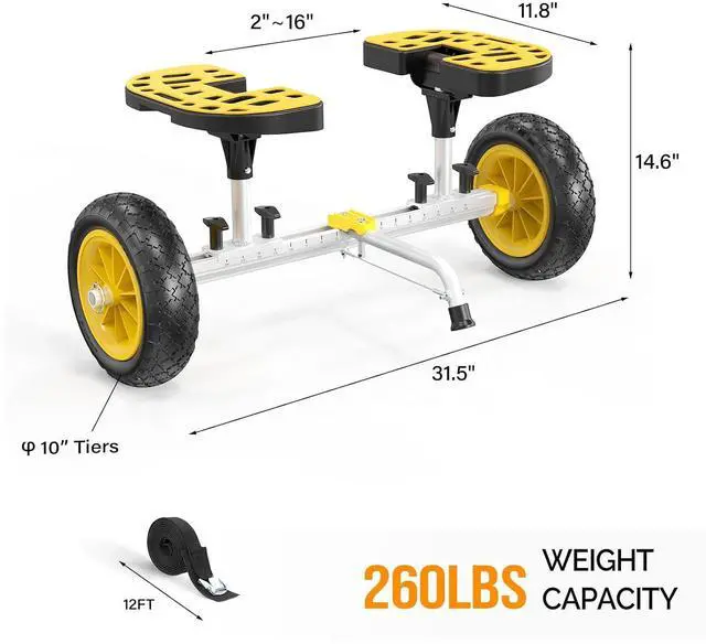 Alt view image 3 of 7 - Kayak Cart with10-Inch Kayak Wheels, Canoe Trolley Cart with Adjustable Straps, No Tools Required for Easy Assembly All-Terrain for Kayaks, Canoes, Paddleboards