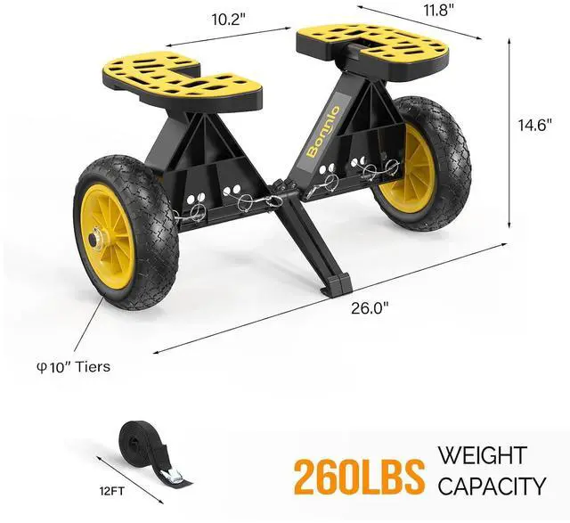 Alt view image 2 of 7 - Kayak Cart with10-Inch Kayak Wheels, Canoe Trolley Cart with Adjustable Straps, No Tools Required for Easy Assembly All-Terrain for Kayaks, Canoes, Paddleboards