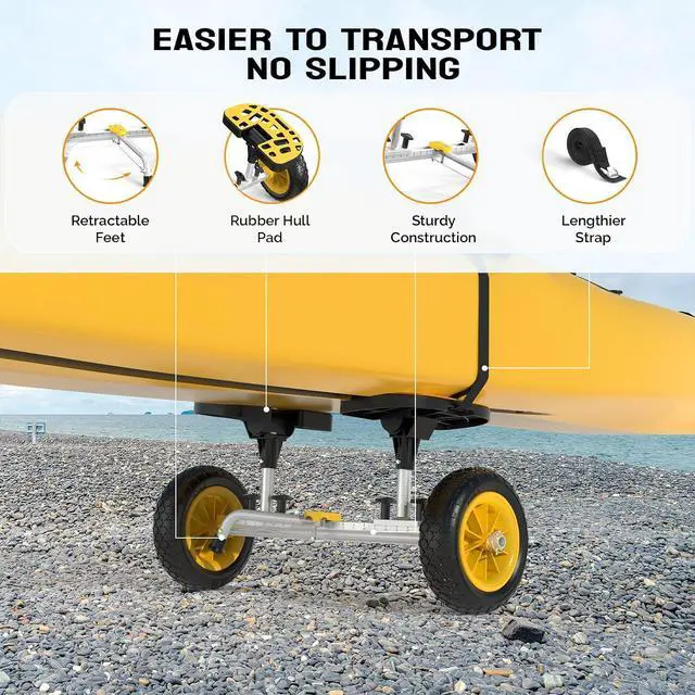 Alt view image 6 of 7 - Kayak Cart with10-Inch Kayak Wheels, Canoe Trolley Cart with Adjustable Straps, No Tools Required for Easy Assembly All-Terrain for Kayaks, Canoes, Paddleboards