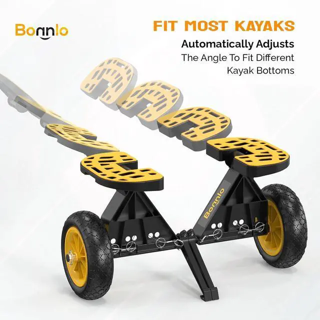 Alt view image 5 of 7 - Kayak Cart with10-Inch Kayak Wheels, Canoe Trolley Cart with Adjustable Straps, No Tools Required for Easy Assembly All-Terrain for Kayaks, Canoes, Paddleboards