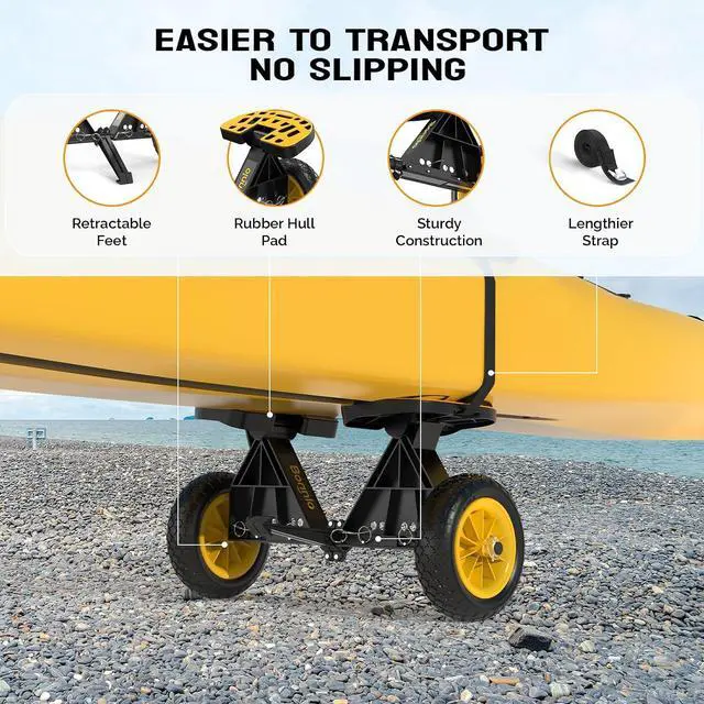 Alt view image 7 of 7 - Kayak Cart with10-Inch Kayak Wheels, Canoe Trolley Cart with Adjustable Straps, No Tools Required for Easy Assembly All-Terrain for Kayaks, Canoes, Paddleboards