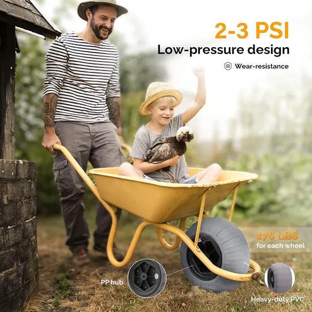 Alt view image 4 of 7 - 16" Balloon Wheels, 2 Pack Replacement Beach Sand Tires for Axle with 0.78" or 0.98" Diameter, Retrofit to Beach Wagon Fishing Cart Rolling Walker Wheelchair with Bearing Free Air Hand Pump