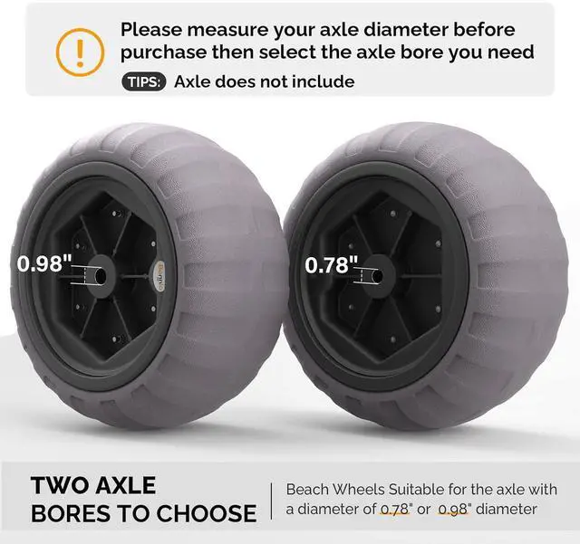 Alt view image 3 of 7 - 16" Balloon Wheels, 2 Pack Replacement Beach Sand Tires for Axle with 0.78" or 0.98" Diameter, Retrofit to Beach Wagon Fishing Cart Rolling Walker Wheelchair with Bearing Free Air Hand Pump