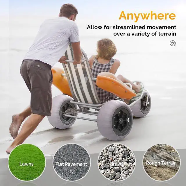 Alt view image 5 of 7 - 16" Balloon Wheels, 2 Pack Replacement Beach Sand Tires for Axle with 0.78" or 0.98" Diameter, Retrofit to Beach Wagon Fishing Cart Rolling Walker Wheelchair with Bearing Free Air Hand Pump