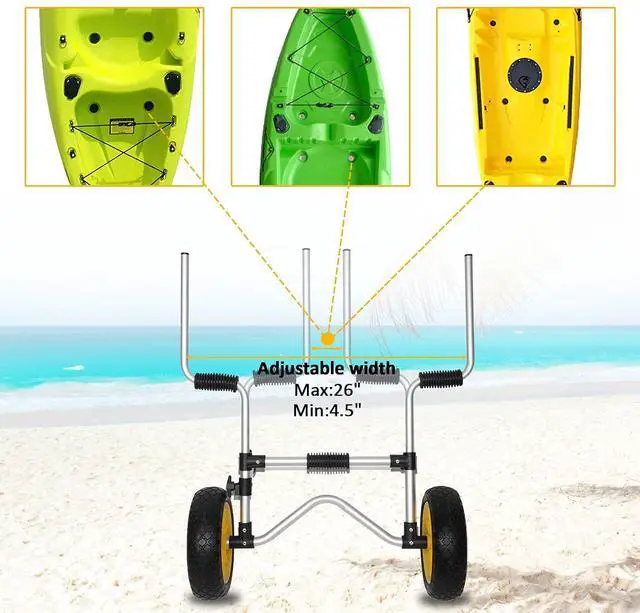 Alt view image 4 of 7 - Kayak Car Foldable Aluminum Kayak Trailer with 10'' Solid Tires, Universal Kayaks Wheel Cart Dolly for Canoe, Paddle Board, Boat, Float Mats, Jon Boat