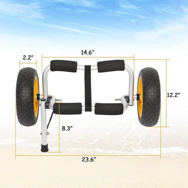 Alt view image 6 of 7 - Kayak Car Foldable Aluminum Kayak Trailer with 10'' Solid Tires, Universal Kayaks Wheel Cart Dolly for Canoe, Paddle Board, Boat, Float Mats, Jon Boat