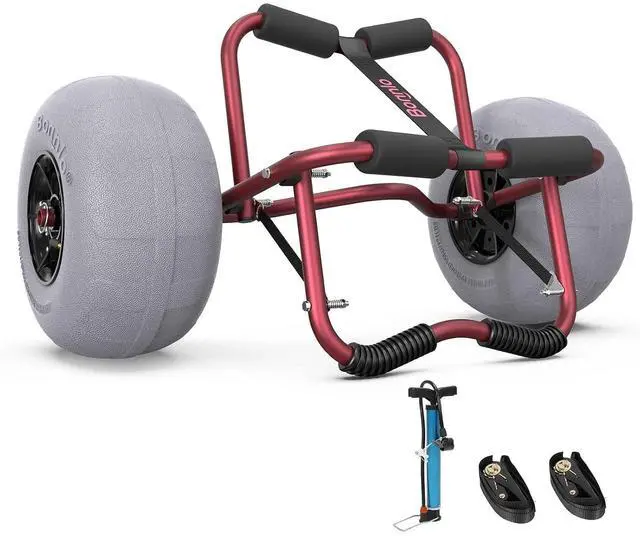Main image of Kayak Cart Trolley Canoe Paddle Board Boat Cart Carrier Dolly with 12" Big Beach Wheels Balloon Kayak Transport Wheels Cart Foldable, Free Pump, 2 Ratchet Straps- Perfect for Soft Sand