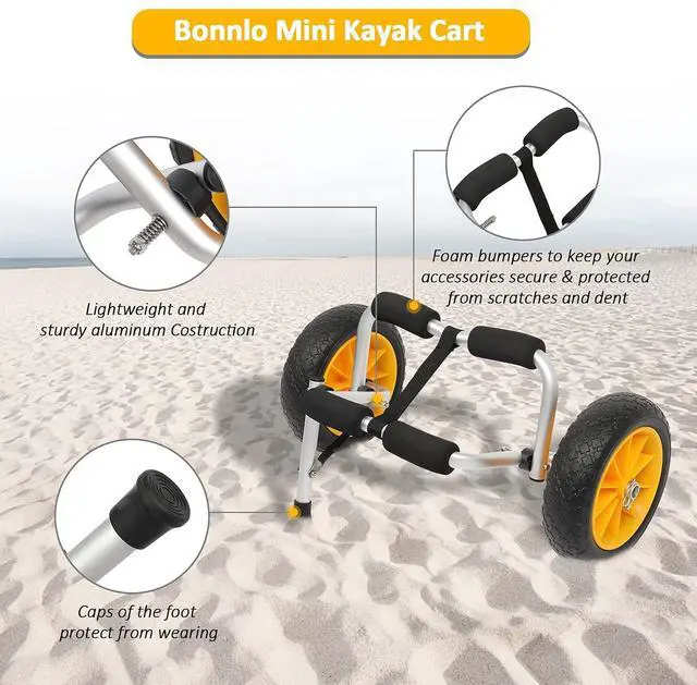 Alt view image 3 of 7 - Kayak Car Foldable Aluminum Kayak Trailer with 10'' Solid Tires, Universal Kayaks Wheel Cart Dolly for Canoe, Paddle Board, Boat, Float Mats, Jon Boat