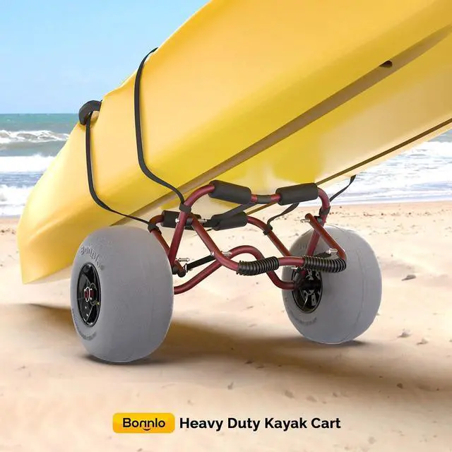 Alt view image 3 of 7 - Kayak Cart Trolley Canoe Paddle Board Boat Cart Carrier Dolly with 12" Big Beach Wheels Balloon Kayak Transport Wheels Cart Foldable, Free Pump, 2 Ratchet Straps- Perfect for Soft Sand