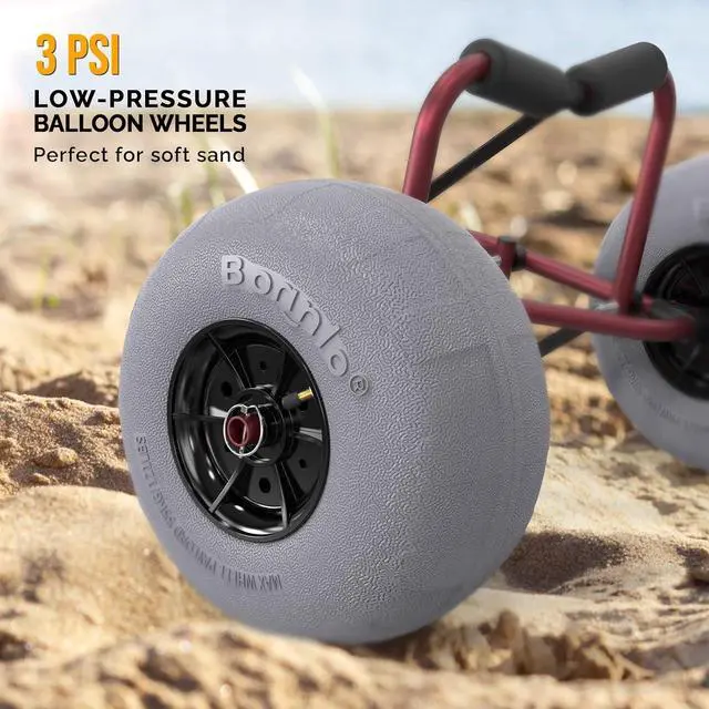 Alt view image 5 of 7 - Kayak Cart Trolley Canoe Paddle Board Boat Cart Carrier Dolly with 12" Big Beach Wheels Balloon Kayak Transport Wheels Cart Foldable, Free Pump, 2 Ratchet Straps- Perfect for Soft Sand
