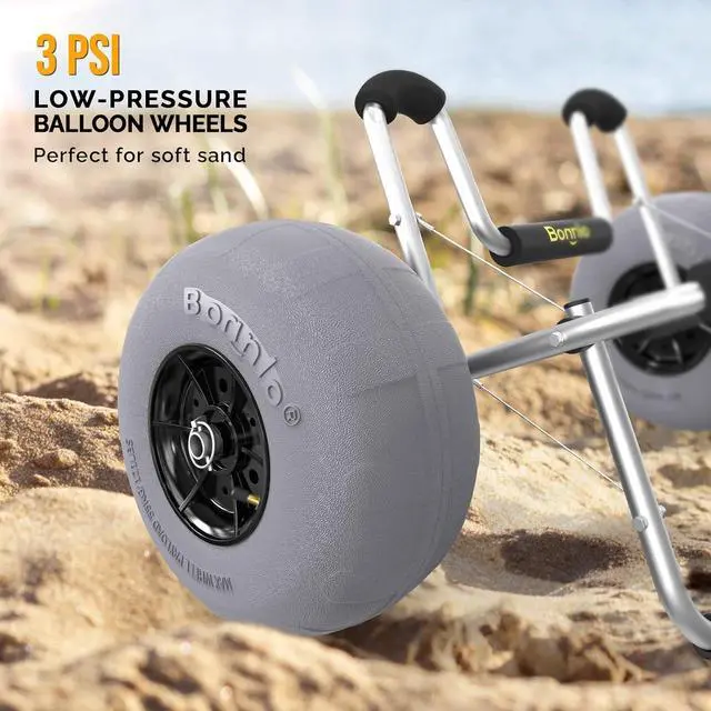 Alt view image 3 of 7 - Kayak Cart Trolley Canoe Paddle Board Boat Cart Carrier Dolly with 12" Big Beach Wheels Balloon Kayak Transport Wheels Cart Foldable, Free Pump, 2 Ratchet Straps- Perfect for Soft Sand