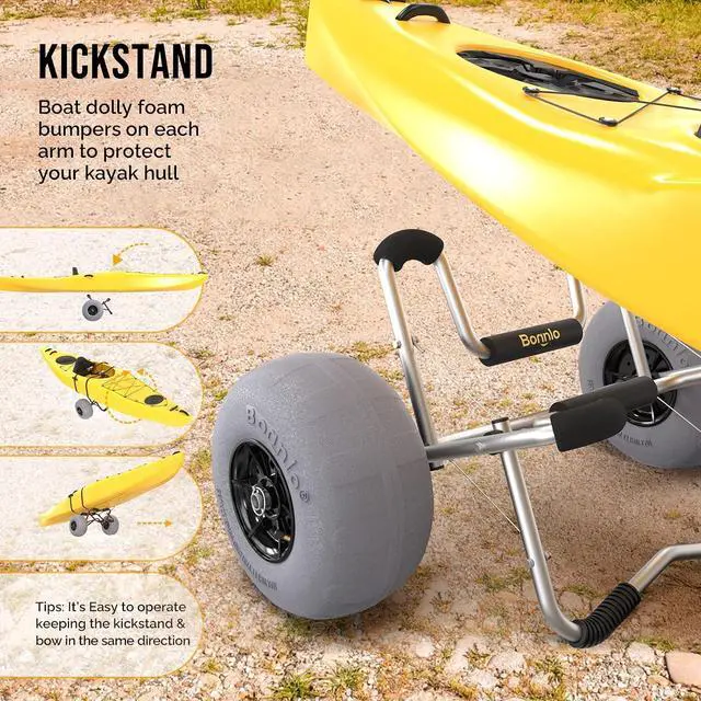 Alt view image 5 of 7 - Kayak Cart Trolley Canoe Paddle Board Boat Cart Carrier Dolly with 12" Big Beach Wheels Balloon Kayak Transport Wheels Cart Foldable, Free Pump, 2 Ratchet Straps- Perfect for Soft Sand