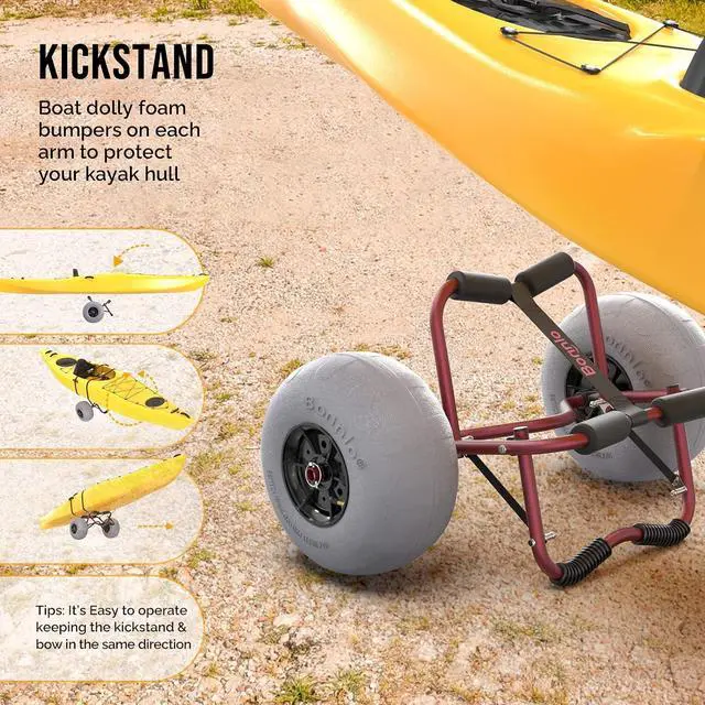 Alt view image 4 of 7 - Kayak Cart Trolley Canoe Paddle Board Boat Cart Carrier Dolly with 12" Big Beach Wheels Balloon Kayak Transport Wheels Cart Foldable, Free Pump, 2 Ratchet Straps- Perfect for Soft Sand