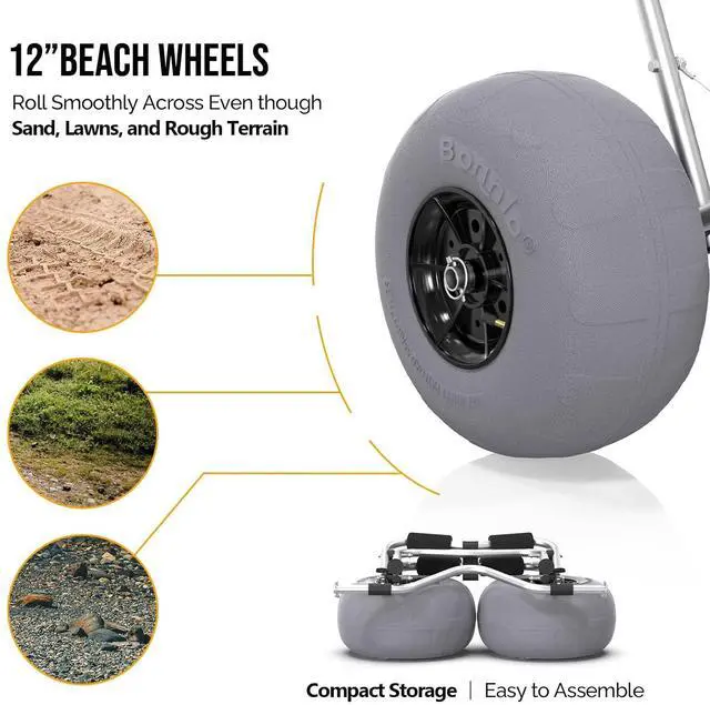 Alt view image 7 of 7 - Kayak Cart Trolley Canoe Paddle Board Boat Cart Carrier Dolly with 12" Big Beach Wheels Balloon Kayak Transport Wheels Cart Foldable, Free Pump, 2 Ratchet Straps- Perfect for Soft Sand