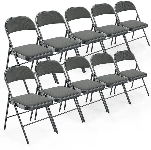 Main image of Folding Chair, Fabric Padded Folding Chairs with Cushion, Back and Steel Frame for Indoor Outdoor Outside Dinning Office Camping Use, Gray, 10 Pack