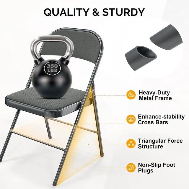 Alt view image 5 of 7 - Folding Chair, Fabric Padded Folding Chairs with Cushion, Back and Steel Frame for Indoor Outdoor Outside Dinning Office Camping Use, Gray, 10 Pack
