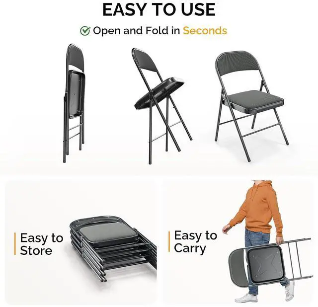Alt view image 6 of 7 - Folding Chair, Fabric Padded Folding Chairs with Cushion, Back and Steel Frame for Indoor Outdoor Outside Dinning Office Camping Use, Gray, 10 Pack