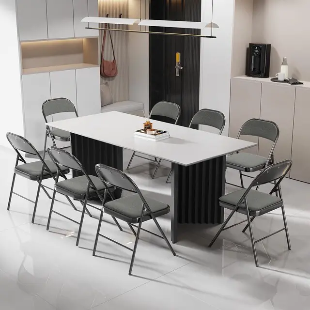 Alt view image 7 of 7 - Folding Chair, Fabric Padded Folding Chairs with Cushion, Back and Steel Frame for Indoor Outdoor Outside Dinning Office Camping Use, Gray, 10 Pack