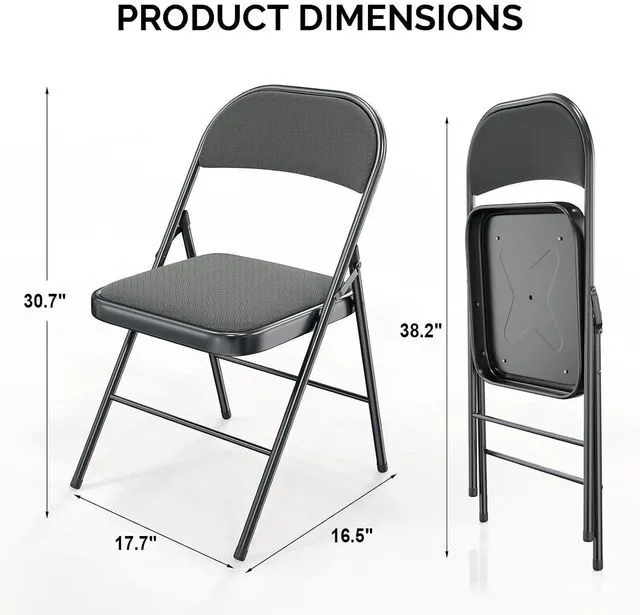 Alt view image 3 of 7 - Folding Chair, Fabric Padded Folding Chairs with Cushion, Back and Steel Frame for Indoor Outdoor Outside Dinning Office Camping Use, Gray, 10 Pack