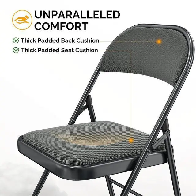 Alt view image 4 of 7 - Folding Chair, Fabric Padded Folding Chairs with Cushion, Back and Steel Frame for Indoor Outdoor Outside Dinning Office Camping Use, Gray, 10 Pack
