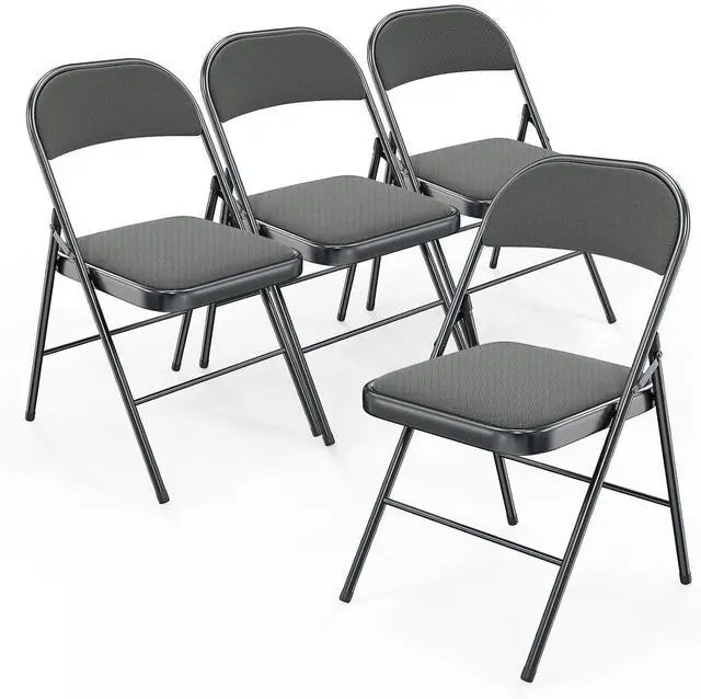 Main image of Folding Chair, Fabric Padded Folding Chairs with Cushion, Back and Steel Frame for Indoor Outdoor Outside Dinning Office Camping Use, Gray, 4 Pack