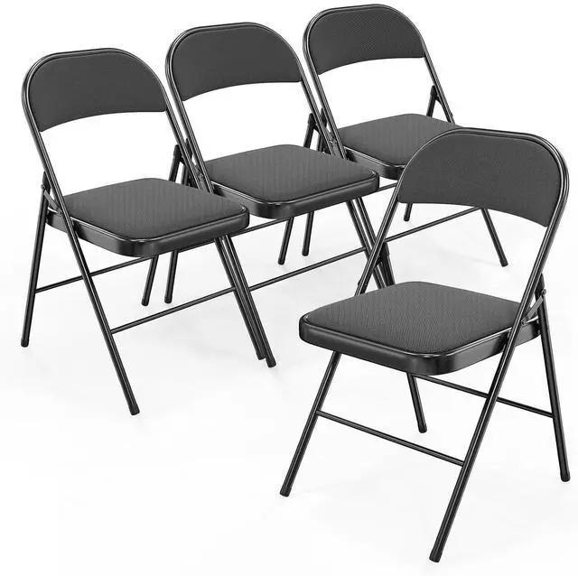 Main image of Folding Chair, Fabric Padded Folding Chairs with Cushion, Back and Steel Frame for Indoor Outdoor Outside Dinning Office Camping Use, Black, 4 Pack