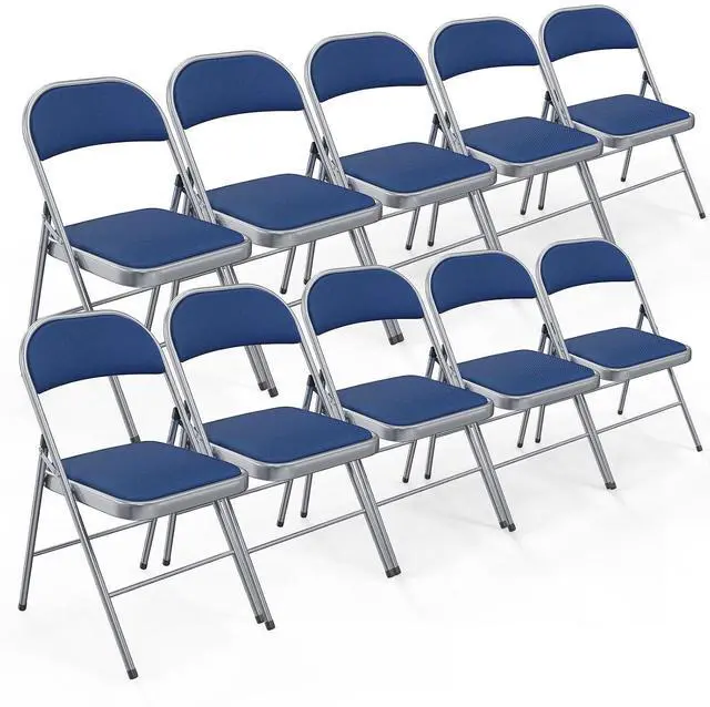 Main image of Folding Chair, Fabric Padded Folding Chairs with Cushion, Back and Steel Frame for Indoor Outdoor Outside Dinning Office Camping Use, Blue, 10 Pack