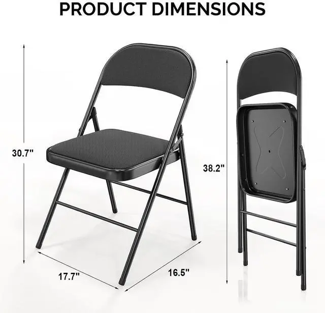 Alt view image 3 of 7 - Folding Chair, Fabric Padded Folding Chairs with Cushion, Back and Steel Frame for Indoor Outdoor Outside Dinning Office Camping Use, Black, 10 Pack