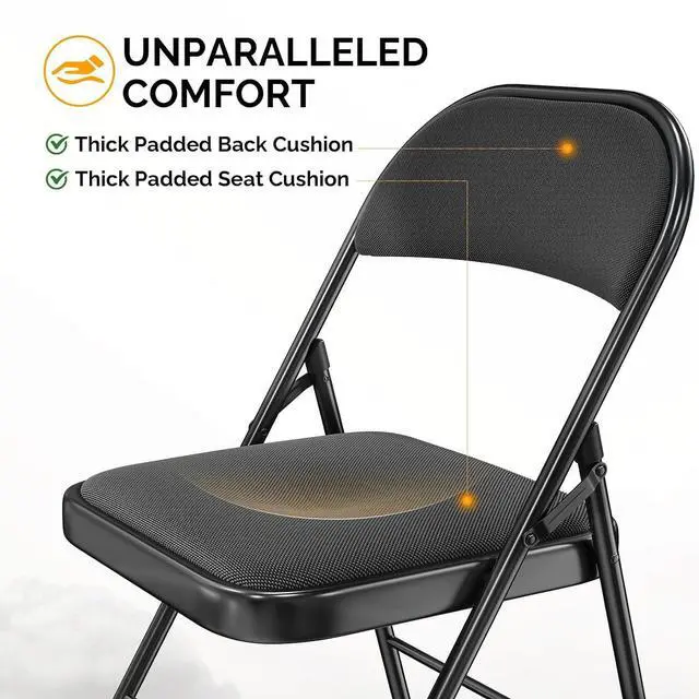 Alt view image 5 of 7 - Folding Chair, Fabric Padded Folding Chairs with Cushion, Back and Steel Frame for Indoor Outdoor Outside Dinning Office Camping Use, Black, 10 Pack
