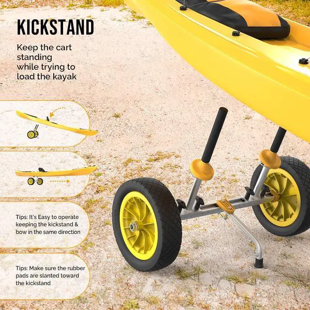 Alt view image 4 of 7 - Kayak Cart Dolly Kayak Wheels Detachable Canoe Cart with Solid Tires and Kickstand Kayak Trolley