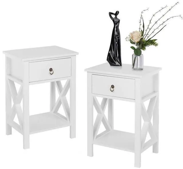 Main image of White Nightstand Set of 2, Night Stand Set of 2 with Drawer, Farmhouse Nightstand, End Table/Bed Side/White Side Table for Small Spaces, Kids Room, Bedroom