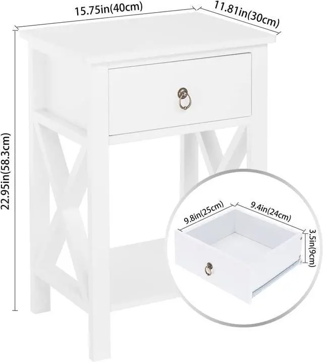Alt view image 3 of 7 - White Nightstand Set of 2, Night Stand Set of 2 with Drawer, Farmhouse Nightstand, End Table/Bed Side/White Side Table for Small Spaces, Kids Room, Bedroom